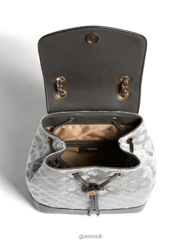 GUESS Women Kimi Velvet Backpack Rose Gold/Smoke Gray Bags V28V63212