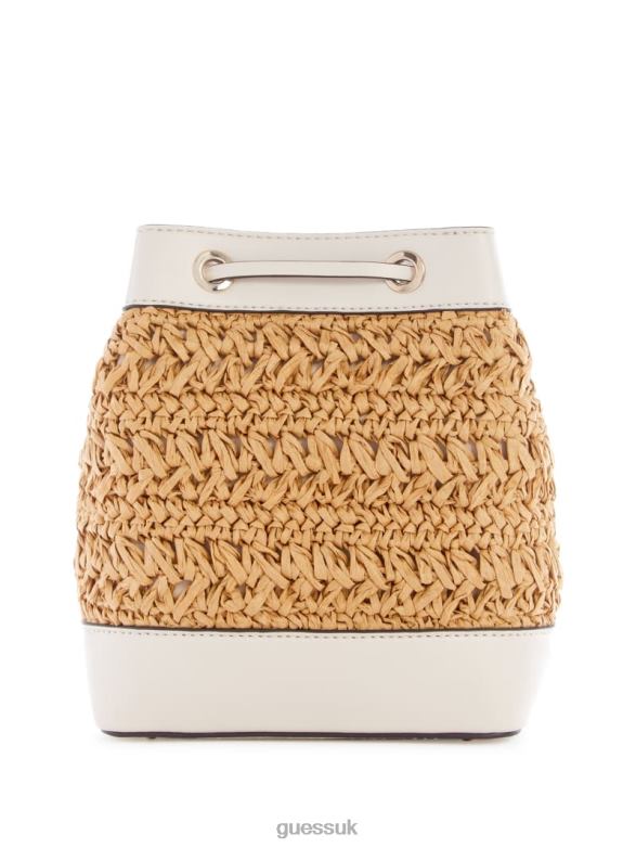 GUESS Women Liguria Crochet Straw Bucket Bag White Bags V28V62954