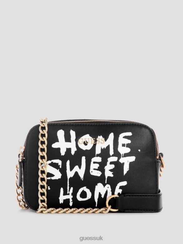 GUESS Women Graffiti Art Camera Bag Black Floral Print Bags V28V62925