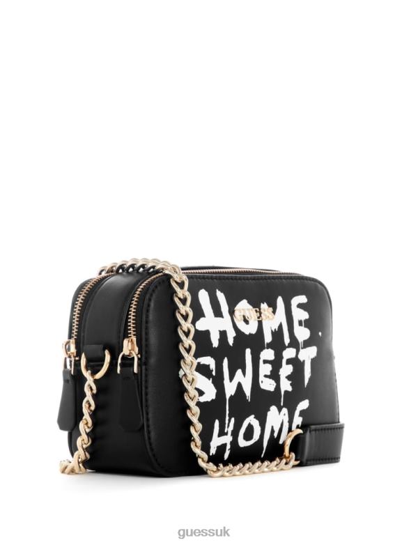 GUESS Women Graffiti Art Camera Bag Black Floral Print Bags V28V62925