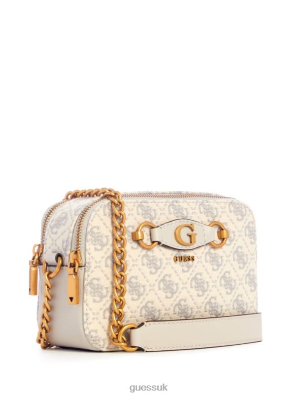 GUESS Women Izzy Jacquard Logo Camera Bag Dove Logo Bags V28V62903