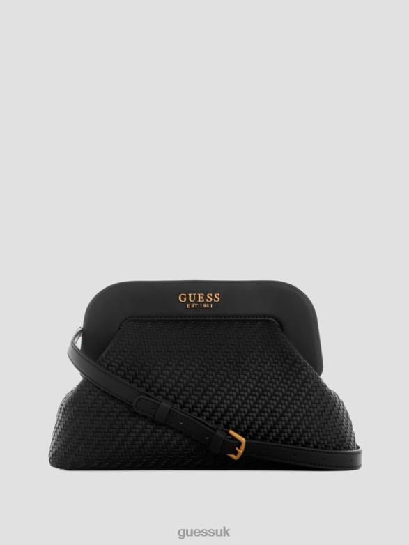GUESS Women Abey Woven Frame Clutch Black Floral Print Bags V28V62964