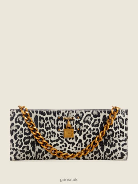 GUESS Women Centre Stage Leopard Clutch Black W/Punch Bags V28V62962