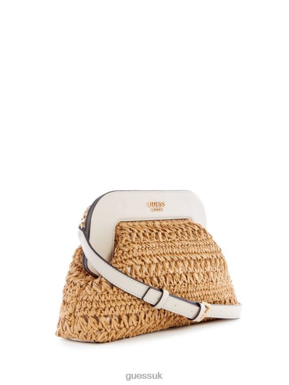 GUESS Women Liguria Crochet Straw Frame Clutch White Bags V28V62911