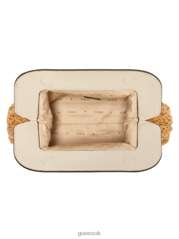 GUESS Women Liguria Crochet Straw Frame Clutch White Bags V28V62911