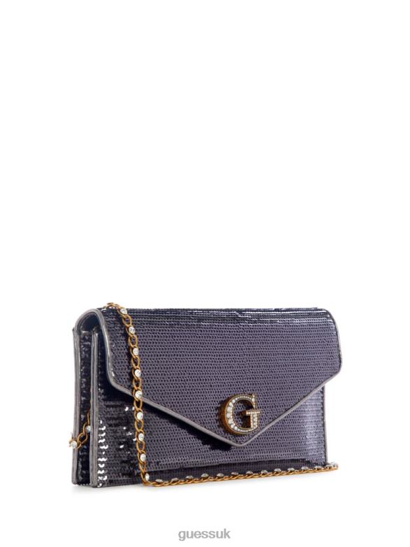 GUESS Women Virtual Sequin Fold-Over Clutch Pewter Bags V28V62831