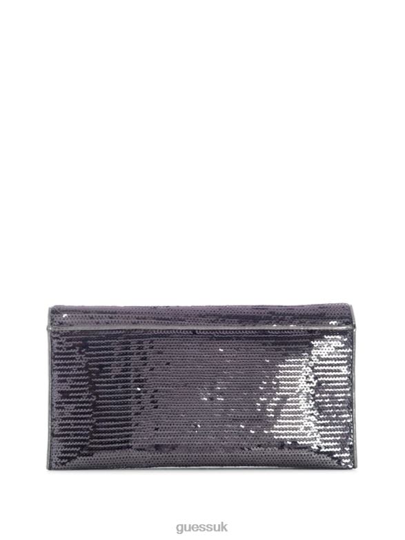 GUESS Women Virtual Sequin Fold-Over Clutch Pewter Bags V28V62831