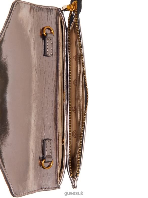 GUESS Women Virtual Sequin Fold-Over Clutch Pewter Bags V28V62831