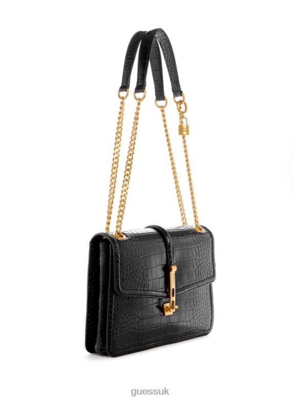 GUESS Women James Croc Convertible Bag Black Floral Print Bags V28V62851