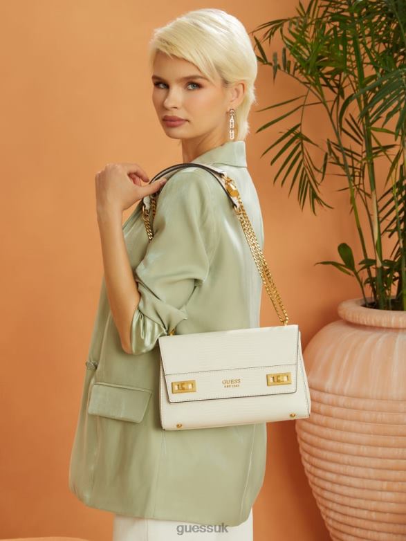 GUESS Women Katey Lizard Convertible Bag White Bags V28V62762