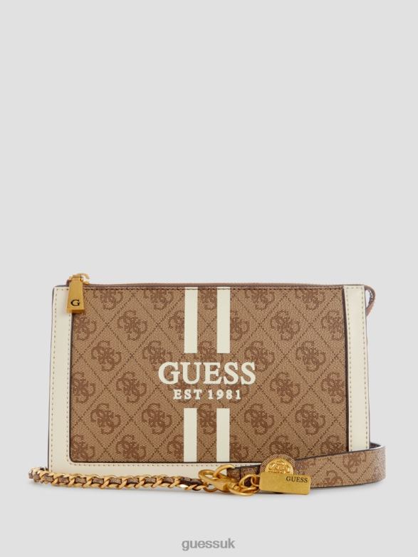 GUESS Women Abey Quattro G Multi Compartment Crossbody Latte Logo Bags V28V62836
