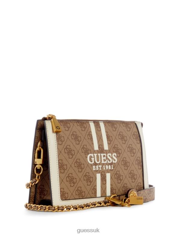 GUESS Women Abey Quattro G Multi Compartment Crossbody Latte Logo Bags V28V62836
