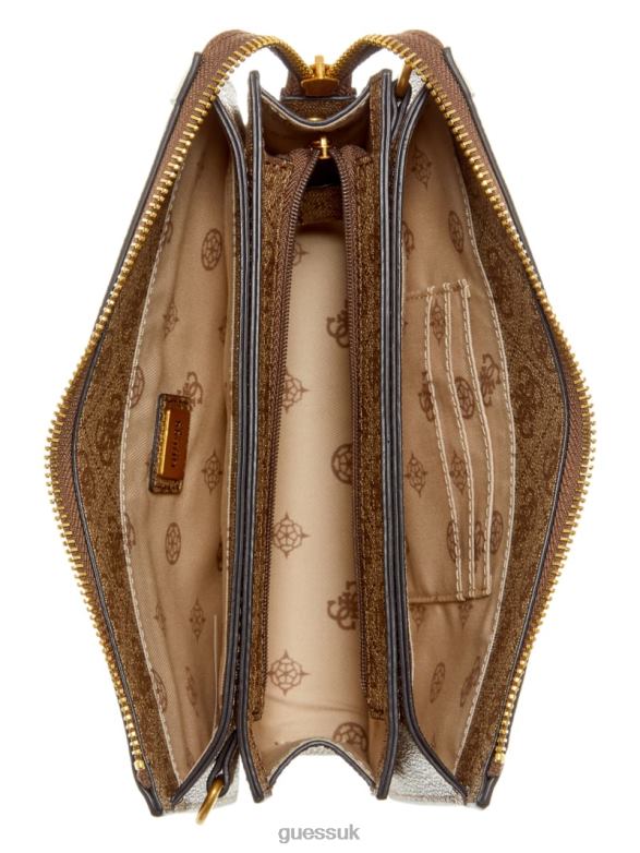 GUESS Women Abey Quattro G Multi Compartment Crossbody Latte Logo Bags V28V62836