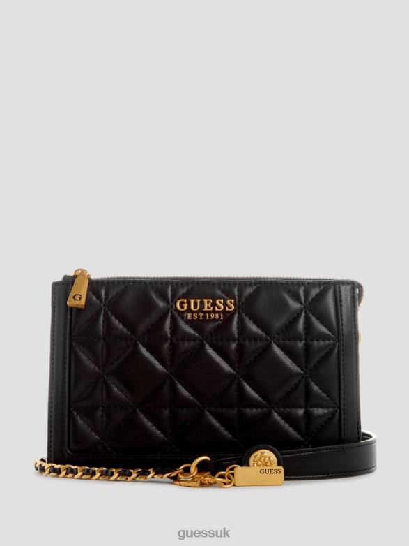 GUESS Women Abey Quilted Multi Compartment Crossbody Black Floral Print Bags V28V62868