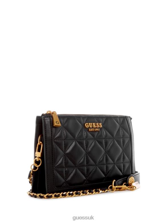 GUESS Women Abey Quilted Multi Compartment Crossbody Black Floral Print Bags V28V62868