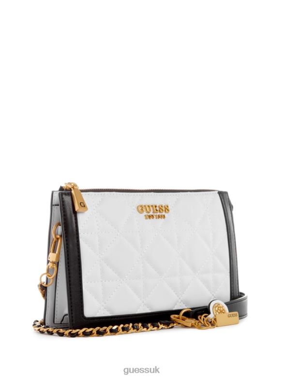 GUESS Women Abey Quilted Multi Compartment Crossbody White Multi Bags V28V62902