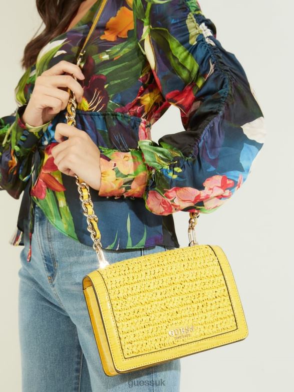 GUESS Women Abey Straw Crossbody Yellow Bags V28V62985