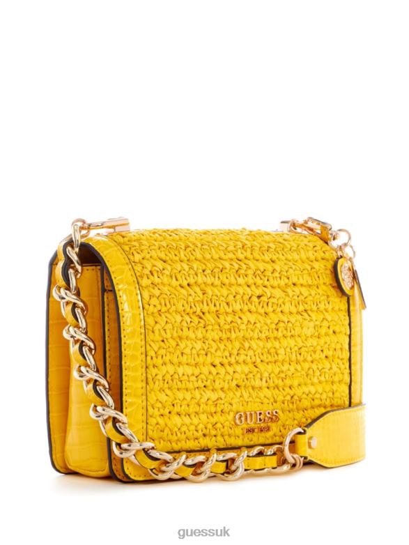 GUESS Women Abey Straw Crossbody Yellow Bags V28V62985
