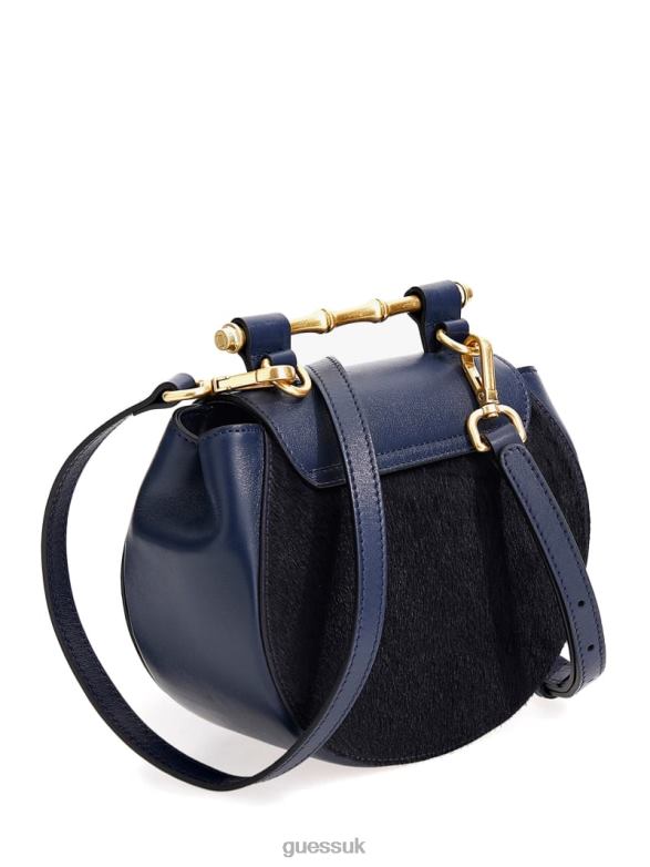 GUESS Women Alia Small Rounded Leather Crossbody Dark Blue Bags V28V62944