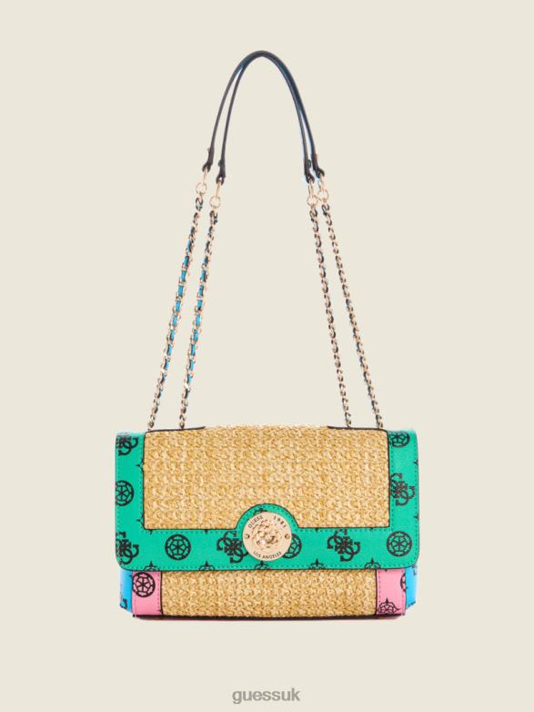 GUESS Women Always Raffia Logo Convertible Crossbody Green Tropics Multi Bags V28V62992