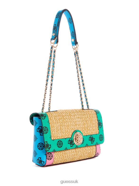GUESS Women Always Raffia Logo Convertible Crossbody Green Tropics Multi Bags V28V62992