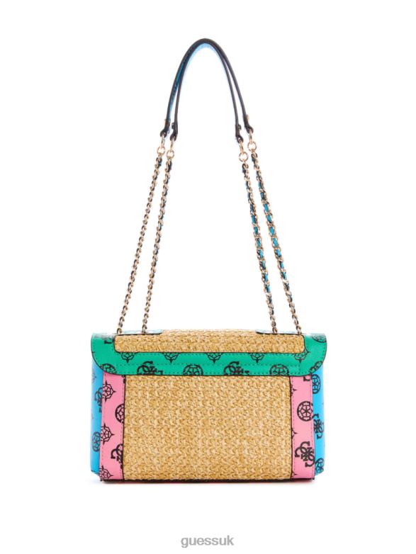 GUESS Women Always Raffia Logo Convertible Crossbody Green Tropics Multi Bags V28V62992