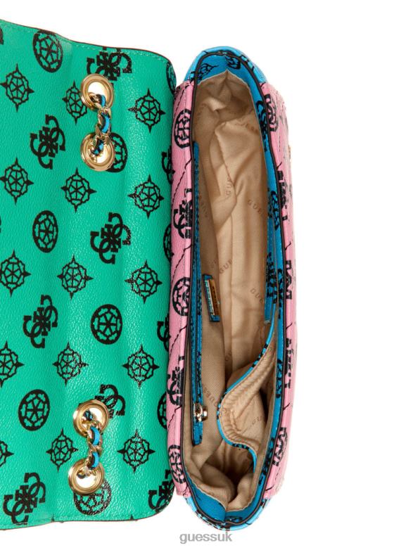 GUESS Women Always Raffia Logo Convertible Crossbody Green Tropics Multi Bags V28V62992