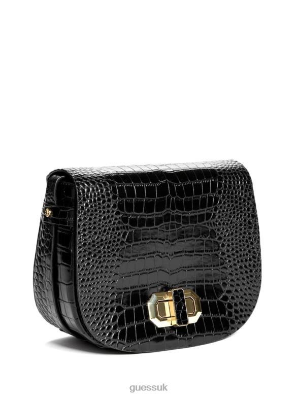GUESS Women Crocodile Saddle Bag Black Bags V28V63324