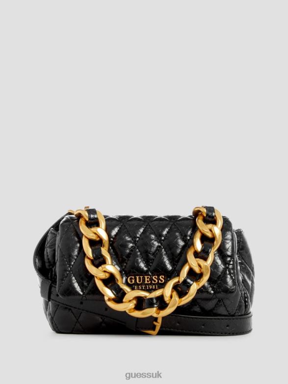 GUESS Women Dema Quilted Mini Crossbody Bag Black Floral Print Bags V28V62798