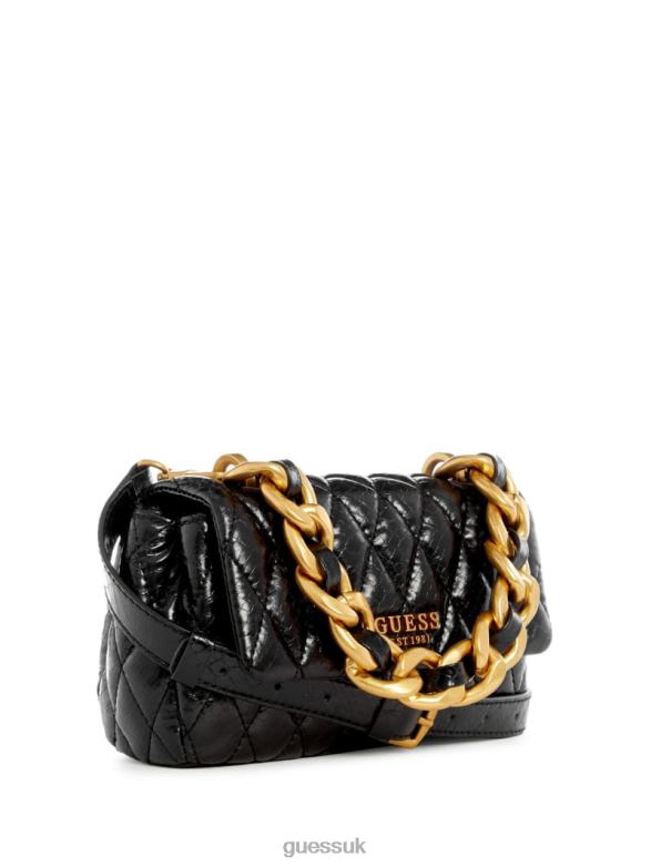 GUESS Women Dema Quilted Mini Crossbody Bag Black Floral Print Bags V28V62798