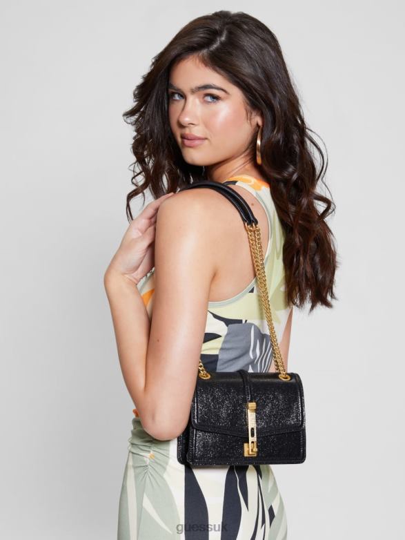 GUESS Women Gilded Glamour Mini Convertible Crossbody Black Floral Print Bags V28V62920