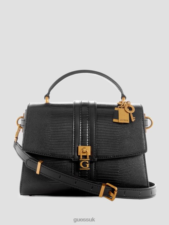GUESS Women Ginevra Textured Top Handle Crossbody Black Floral Print Bags V28V62891
