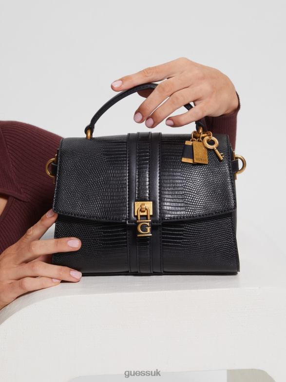 GUESS Women Ginevra Textured Top Handle Crossbody Black Floral Print Bags V28V62891