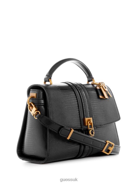 GUESS Women Ginevra Textured Top Handle Crossbody Black Floral Print Bags V28V62891