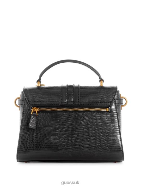 GUESS Women Ginevra Textured Top Handle Crossbody Black Floral Print Bags V28V62891