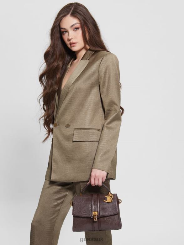 GUESS Women Ginevra Textured Top Handle Crossbody Brown Bags V28V62867