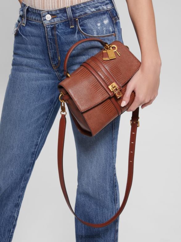 GUESS Women Ginevra Textured Top Handle Crossbody Cognac Bags V28V62825