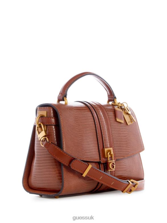 GUESS Women Ginevra Textured Top Handle Crossbody Cognac Bags V28V62825