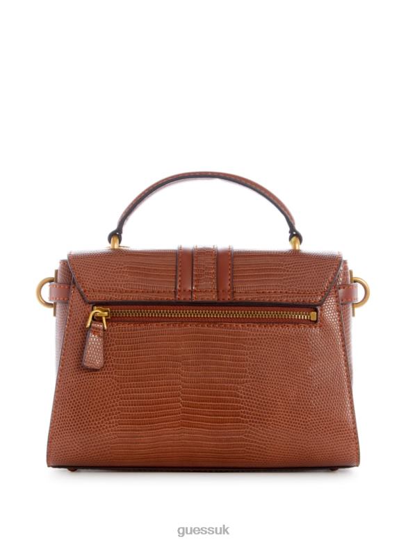 GUESS Women Ginevra Textured Top Handle Crossbody Cognac Bags V28V62825