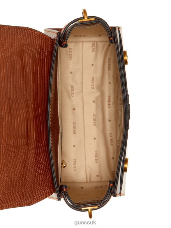 GUESS Women Ginevra Textured Top Handle Crossbody Cognac Bags V28V62825
