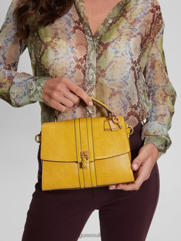 GUESS Women Ginevra Textured Top Handle Crossbody Mustard Bags V28V62942