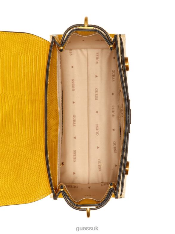 GUESS Women Ginevra Textured Top Handle Crossbody Mustard Bags V28V62942