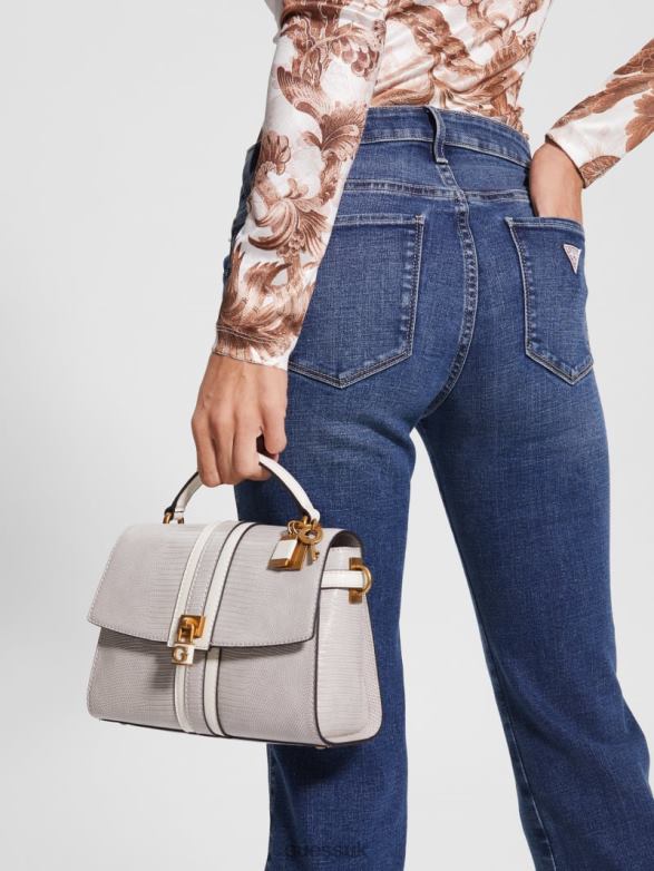 GUESS Women Ginevra Textured Top Handle Crossbody Taupe Bags V28V62834