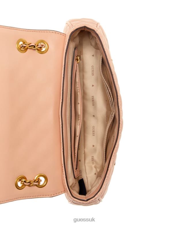 GUESS Women Giully Quilted Convertible Crossbody Apricot Cream Bags V28V62779