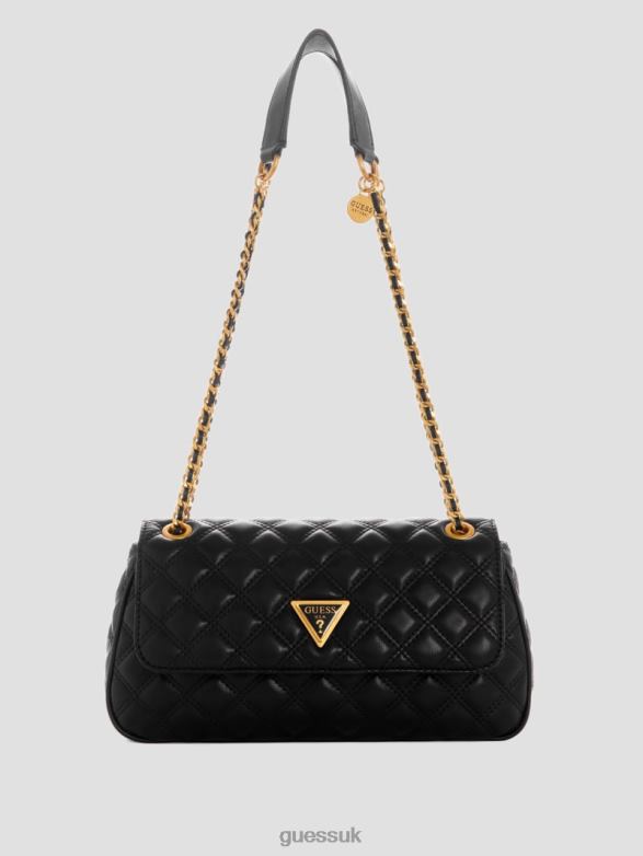 GUESS Women Giully Quilted Convertible Crossbody Black Floral Print Bags V28V62872