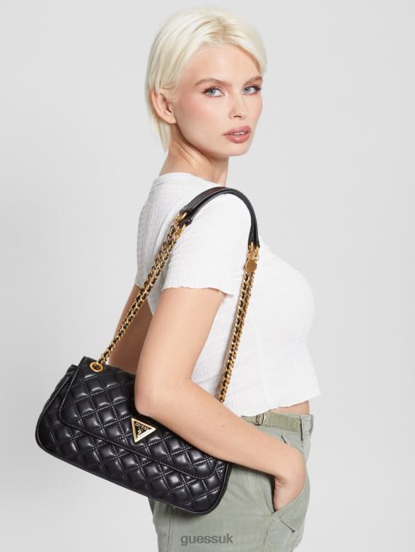 GUESS Women Giully Quilted Convertible Crossbody Black Floral Print Bags V28V62872