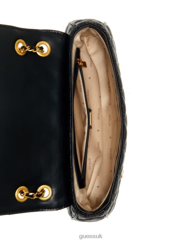 GUESS Women Giully Quilted Convertible Crossbody Black Floral Print Bags V28V62872