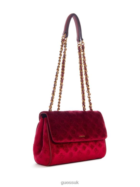 GUESS Women Inia Velvet Convertible Crossbody Beet Red Bags V28V62887