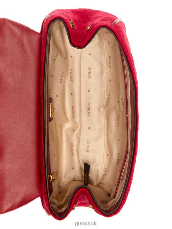GUESS Women Inia Velvet Convertible Crossbody Beet Red Bags V28V62887