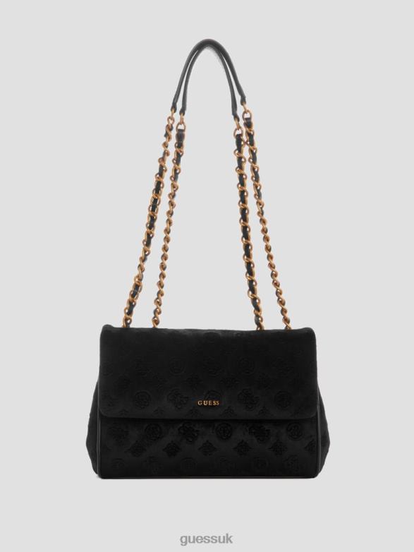 GUESS Women Inia Velvet Convertible Crossbody Black Floral Print Bags V28V62792